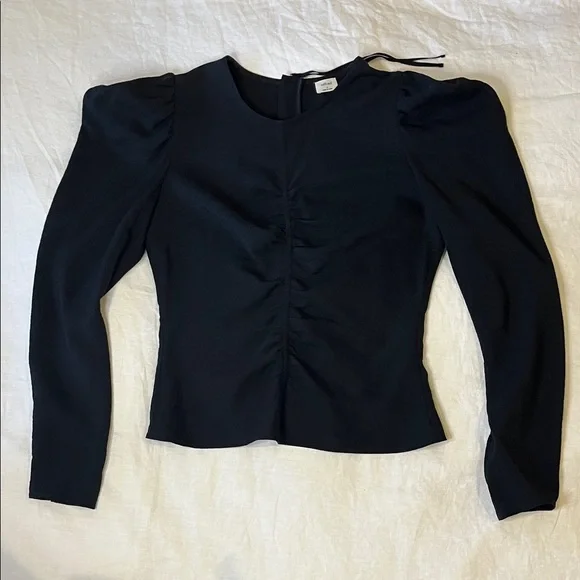 Aritzia Wilfred Black Ruched Puff Sleeve Blouse - Picture 1 of 12